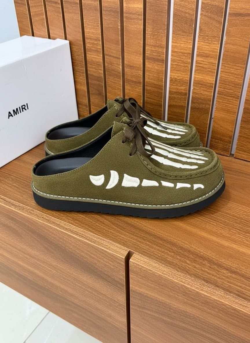 Suede Skeleton Bone Mule Loafers