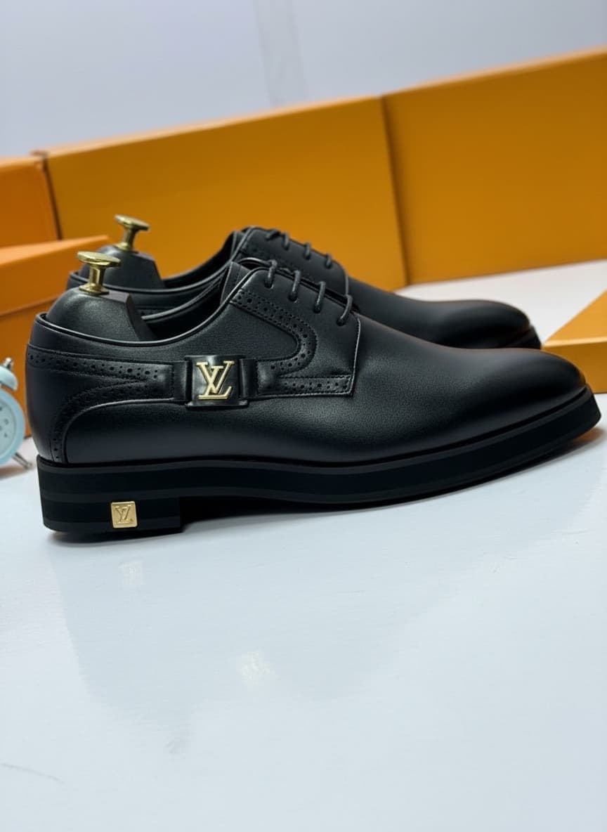 Men's Black Polished Leather Platform Brogue Oxfords
