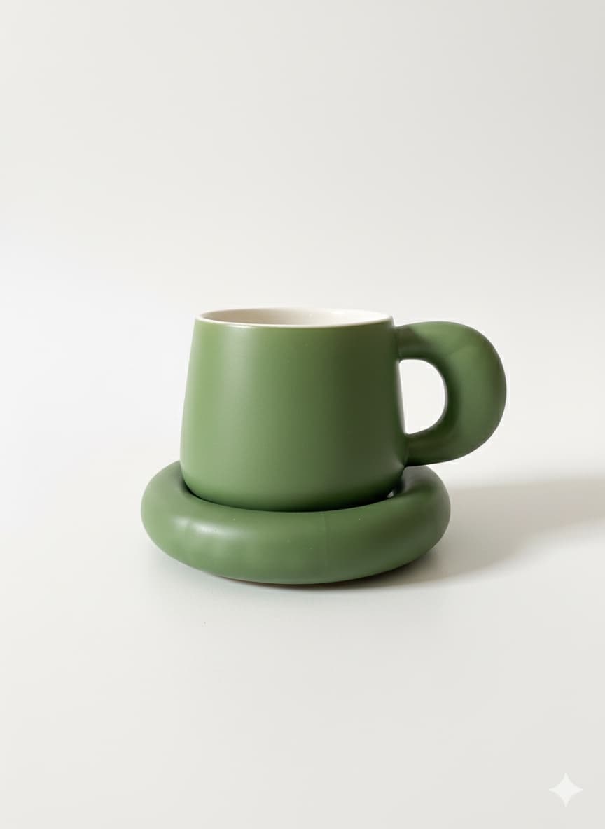 Olive Green Ceramic Mug and Coaster Set